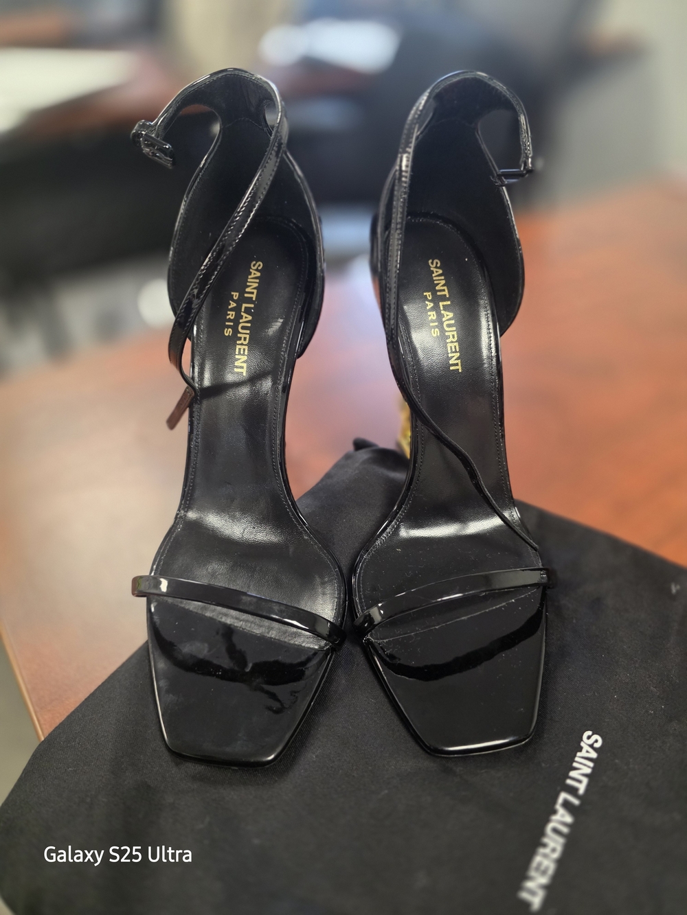 Yves Saint Laurent Black Patent Leather Strappy Stiletto Sandals